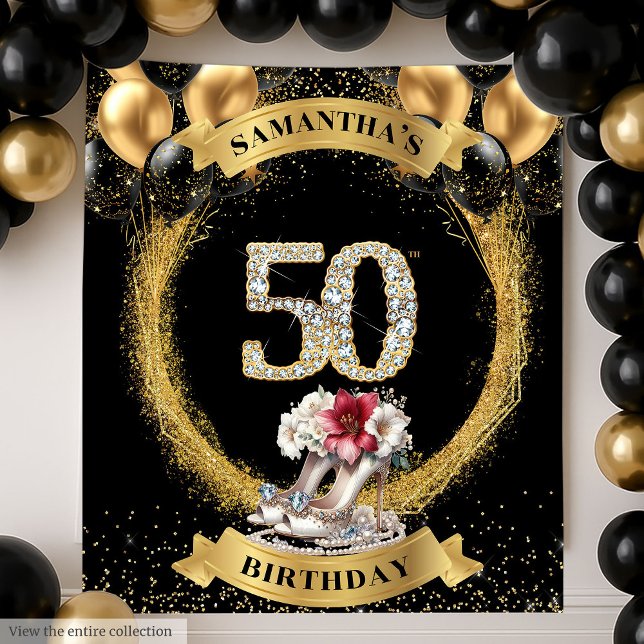Tenture Numéros de diamant modernes 50e anniversaire talon (Modern 50th Birthday Diamond Numbers High Heels Tapestry)