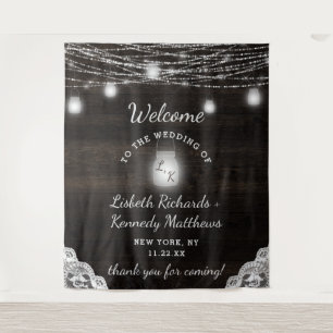 Tenture Oak Ridge Rustic Wood & Mason Jars Mariage Bienven