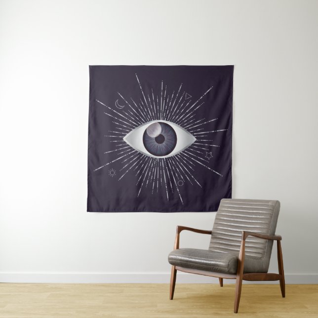 Tenture OEil mystique d'argent et de violet (En situation)