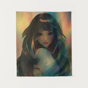 Tenture Oeuvre d'Anime Girl entourée de Rainbow Light