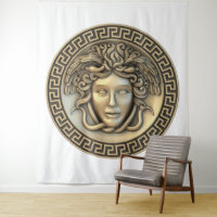 Œuvre d'art murale en or Méduse