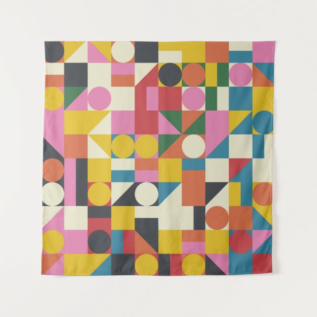 Tenture OEuvre de composition Bauhaus réalisée avec la plu (Devant)