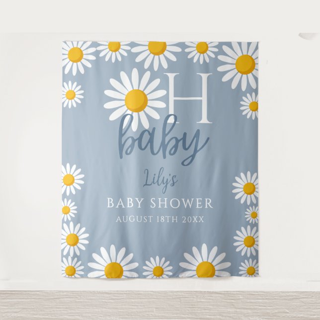 Tenture Oh Baby Daisy Blue Baby shower Photo fond (Devant)