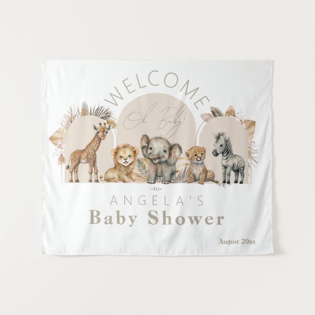 Tenture Oh Baby Safari Animaux Boho Baby shower bienvenue (Devant (Horizontal))