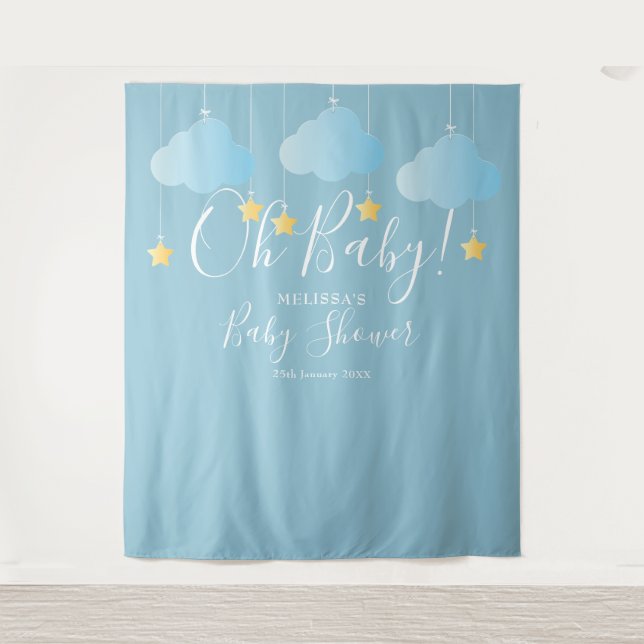 Tenture Oh Baby shower Cute Blue Photo Boot Arrière-plan (Devant)