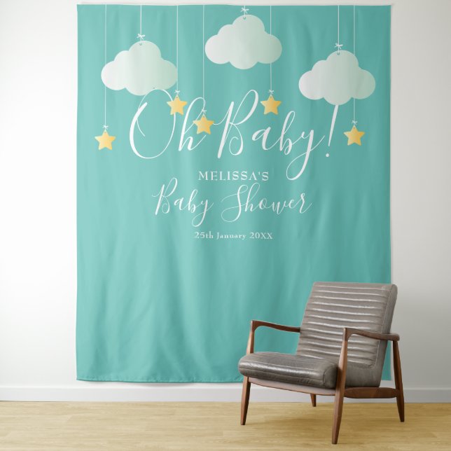 Tenture Oh Baby shower Twinkle Stars Photo Booth fond (En situation)