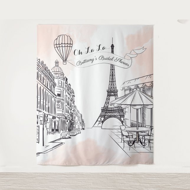 Tenture Oh La La Paris backdrop pink french bridal banner (Devant)