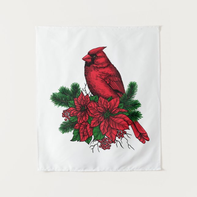 Tenture Oiseau cardinal, illustration de Noël (Devant)