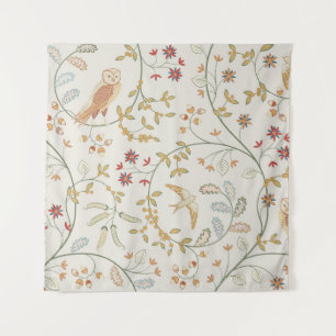 Tenture oiseaux vintages dans le feuillage avec fleurs pat
