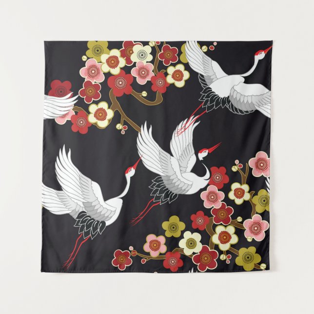 Tenture Oiseaux volants : Heron de grue japonais. (Devant)