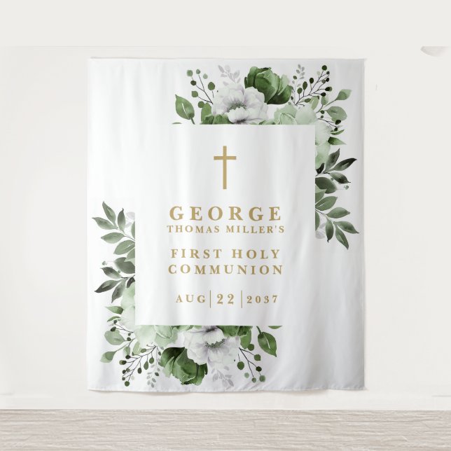 Tenture Olive Green Floral Sainte Communion Fond de la pho (Devant)