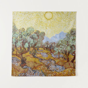 Tenture Olive Trees avec ciel jaune et soleil