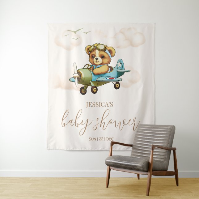 Tenture On Peut Attendre ! Baby shower Teddy Bear (En situation)