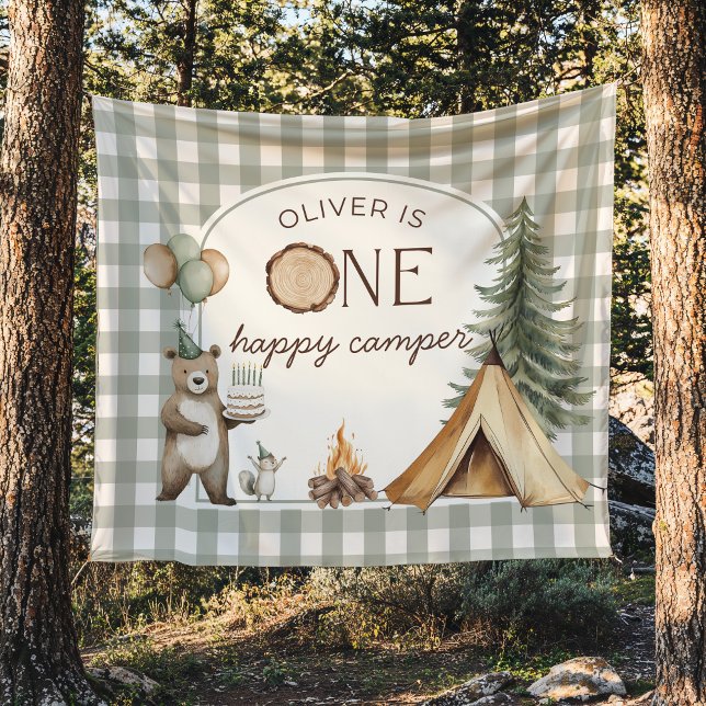 Tenture One Happy Camper Birthday Banner Backdrop  (Créateur téléchargé)