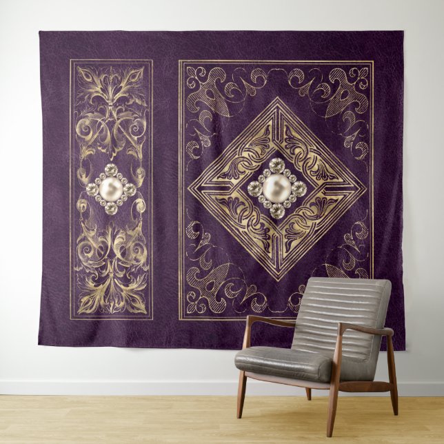Tenture Opulence Ornée | Flourish de Bijou Violet et Or (En situation (horizontale))