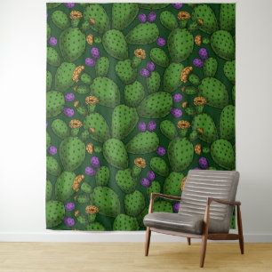 Tenture Opuntie de floraison sur vert foncé