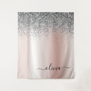 Tenture Or rose - Paillettes rose blush argent Monogramme
