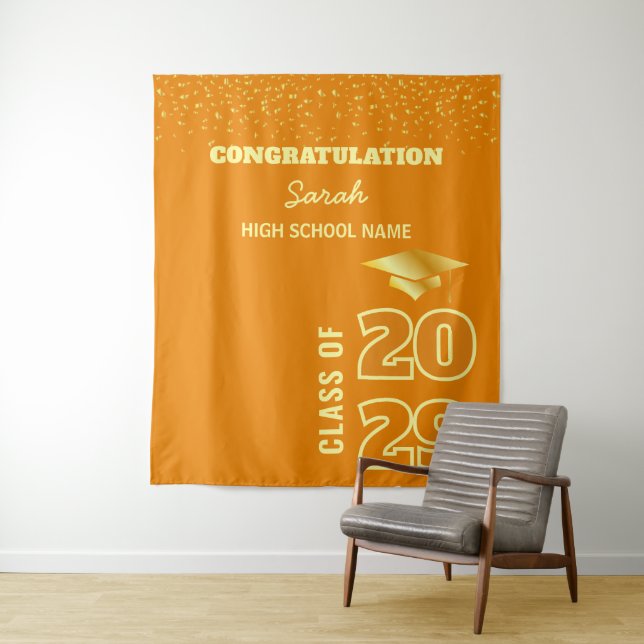 Tenture Orange & Gold Custom Graduation Party Arrière-plan (En situation)