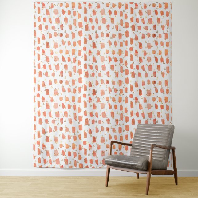 Tenture Orange Peinture Dots Gold Triangles Motif (En situation)