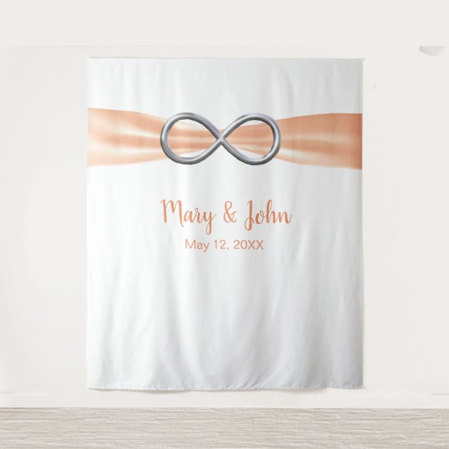 Tenture Orange Ruban Silver Infinity Mariage fond (Devant)