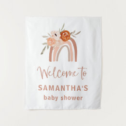 Tenture Orange Terracotta Boho Rainbow Baby shower Bienven