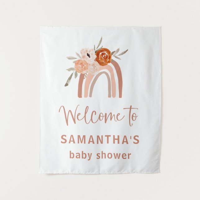 Tenture Orange Terracotta Boho Rainbow Baby shower Bienven (Devant)