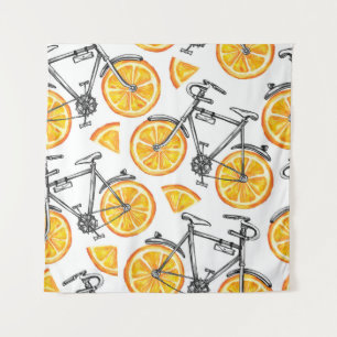 Tenture Oranges à bicyclette : Motif d'été d'aquarelle