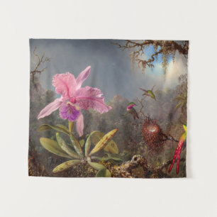 Tenture Orchidée de Cattleya et trois colibris par Heade