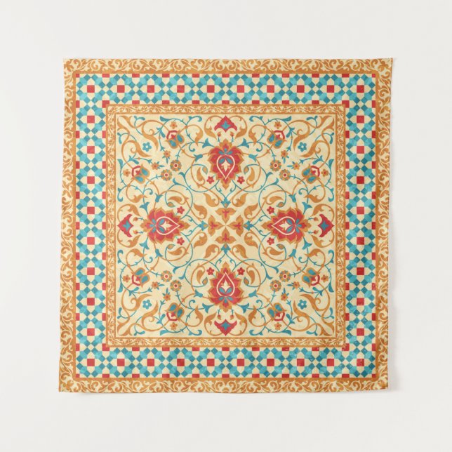 Tenture Oriental rug,ornate ornamental floral pattern,styl (Devant)