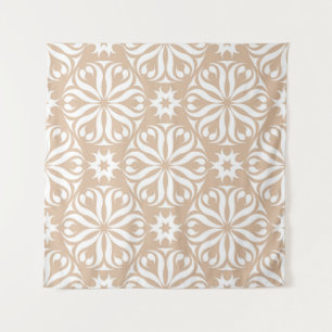 Tenture Ornement fleuri beige et blanc. Motif transparent