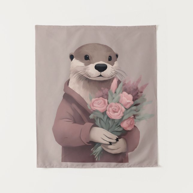 Tenture Otter Adorable Avec Fleurs (Devant)