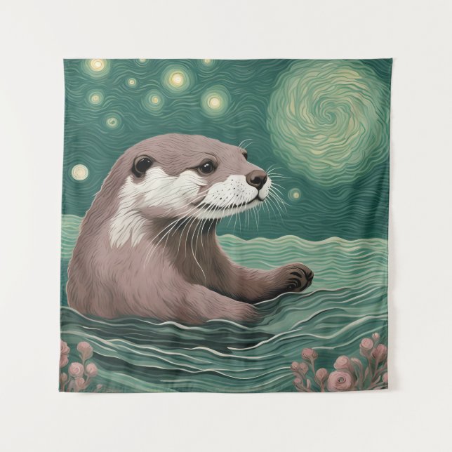 Tenture Otter dans une nuit étoilée Ocean Sage et couleur  (Devant)