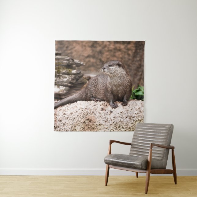 Tenture Otter Sur Le Rocher (En situation)
