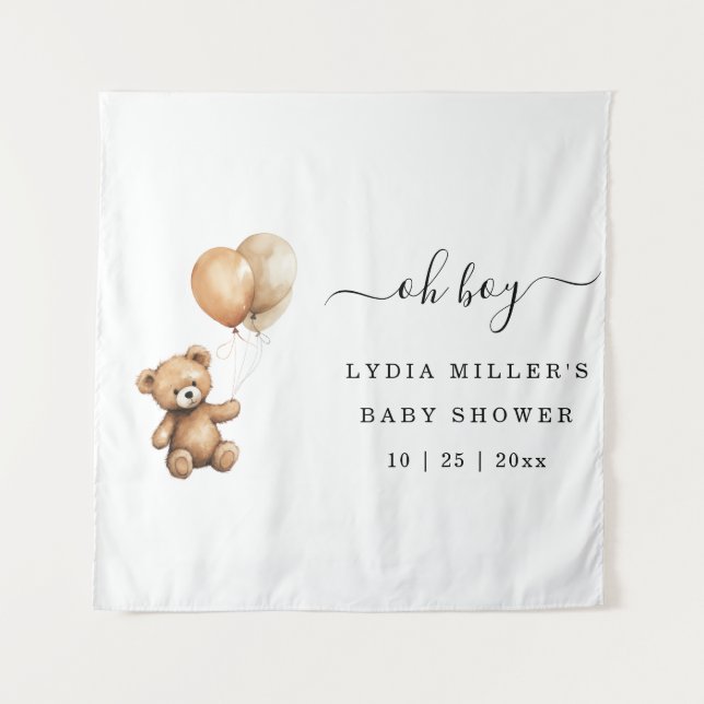 Tenture Ours en peluche Ballons baby shower neutre (Devant)