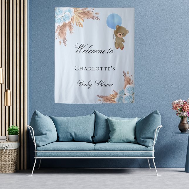 Tenture Ours en peluche pour baby shower garçon herbe de p (Créateur téléchargé)