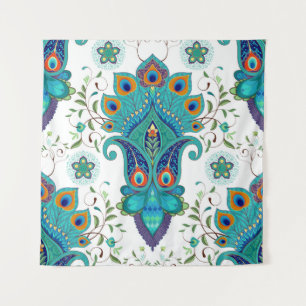 Tenture Paisley orientale, motif en plumes paon.