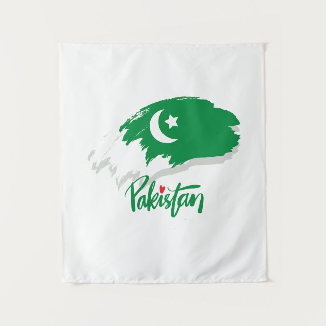 Tenture Pakistan Drapeau avec Pakistan Heart (Devant)