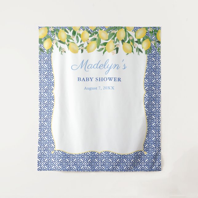 Tenture Pale Blue Lemons Boy Baby shower Photo Dropcloth (Devant)