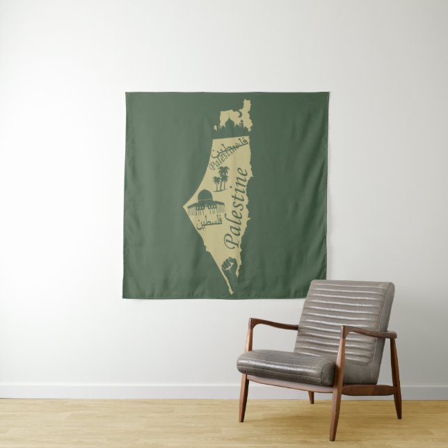 Tenture Palestine carte illustration design art palastinie (En situation)