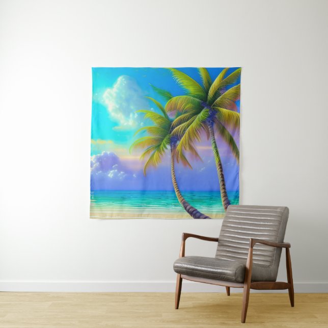 Tenture Palmiers à la tombée de nuit Tropical (En situation)
