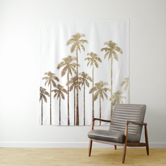 Tenture Palmiers tropicaux d'or fascinant sur le blanc (En situation)