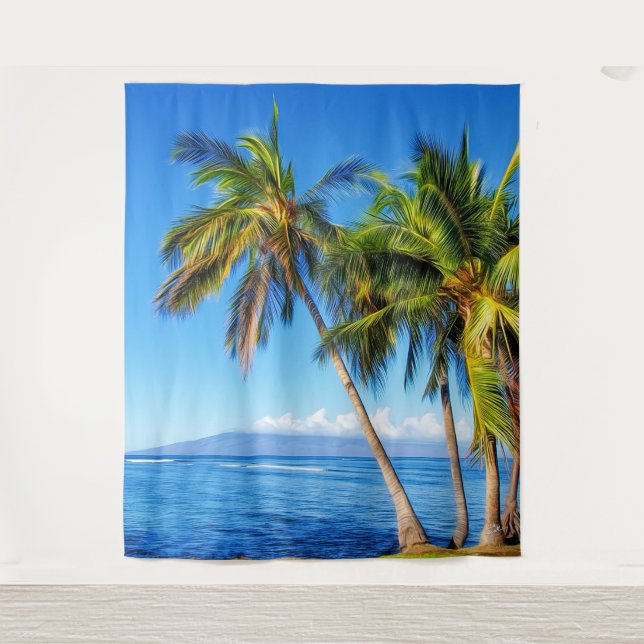 Tenture Palmiers tropicaux et Molokini de Maui Hawaii (Devant)