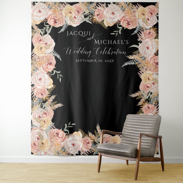 Tenture Pampas Boho en laiton Floral Roses Roses Roses Ros (En situation)