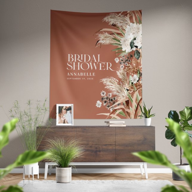 Tenture Pampas douche nuptiale moderne élégante terre cuit (Créateur téléchargé)