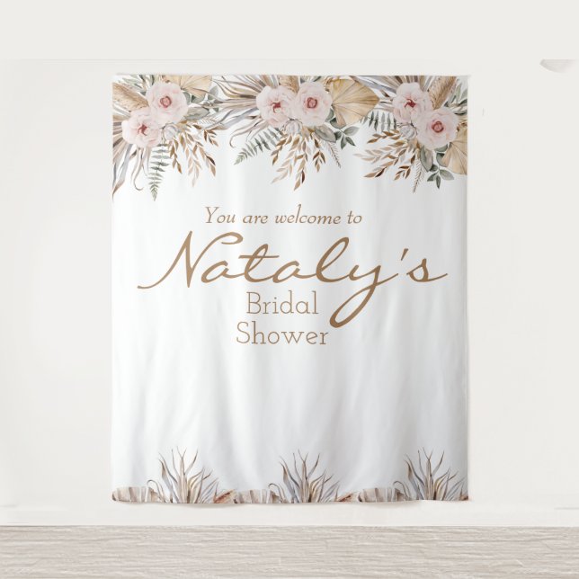 Tenture Pampas fleurie moderne herbe douche nuptiale maria (Devant)