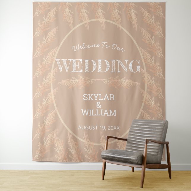 Tenture Pampas Grass Mariage Boho Selfie Photo Booth (En situation)