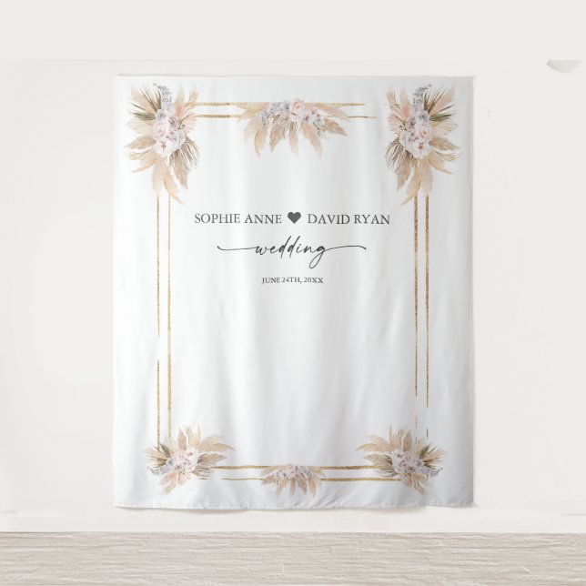 Tenture Pampas rose blanc floral Grass Photo Booth Mariage (Devant)