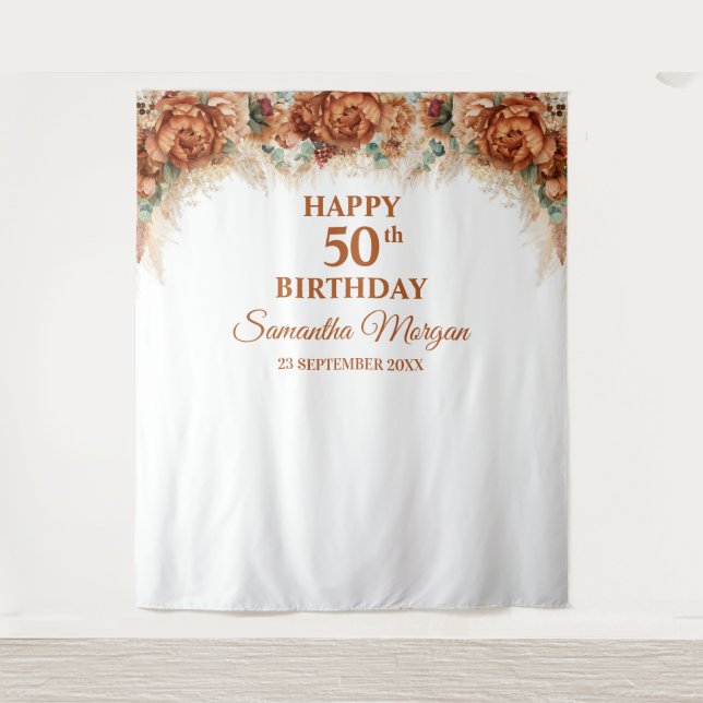Tenture Pampas tropicale Boho palmier 50e anniversaire (Devant)
