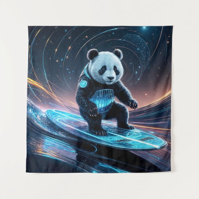 Tenture Panda futuriste surf Stardust Waves (Devant)
