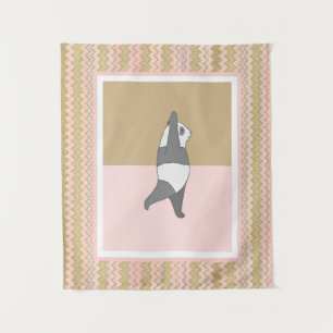Tenture Panda Pose de Yoga Fond Rose Zig Zag 